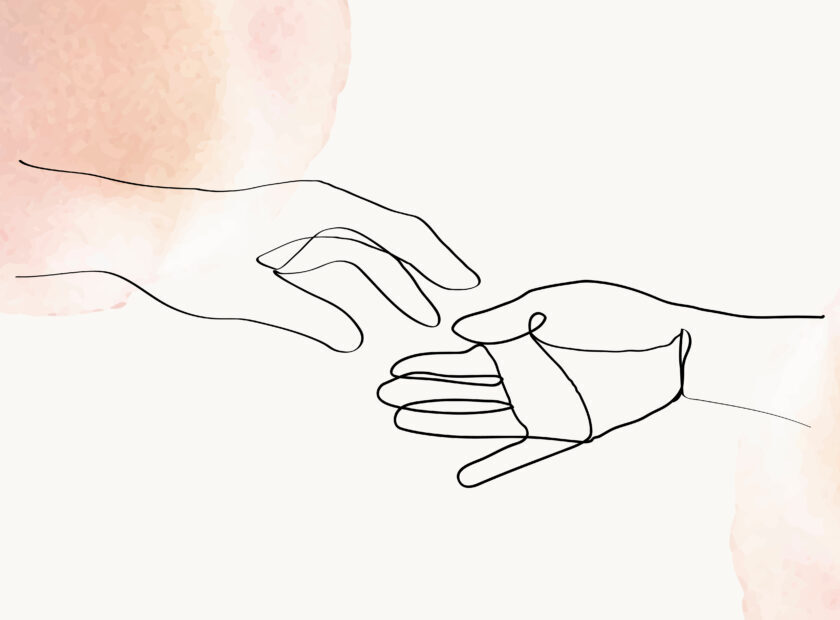 Feminine hands line art vector minimal illustration on orange pa